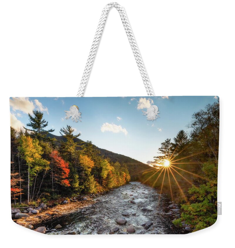 Sunrise Weekender Tote Bag featuring the photograph Sunrise over the East Branch Pemigewasset River by William Dickman