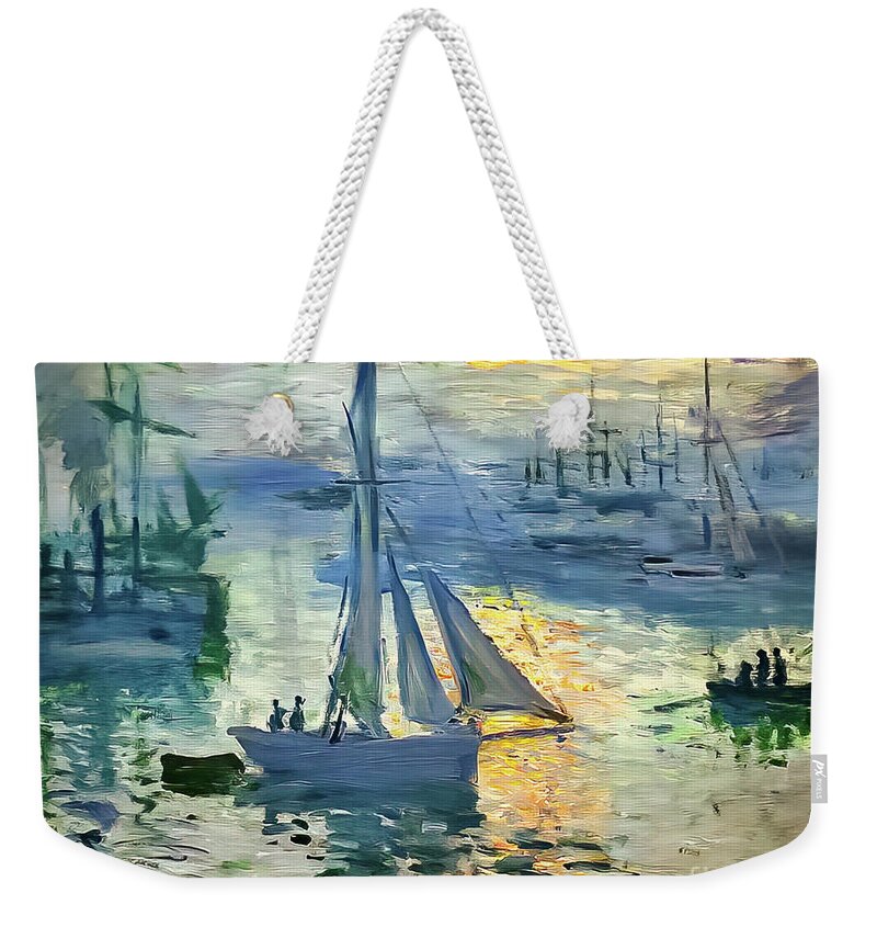 Sunrise Weekender Tote Bag featuring the painting Sunrise The Sea by Claude Monet 1873 by Claude Monet