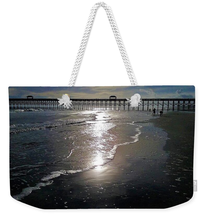  Ocean Sunsets Weekender Tote Bag featuring the photograph Pier Sunset @ Folly Beach by Victor Thomason