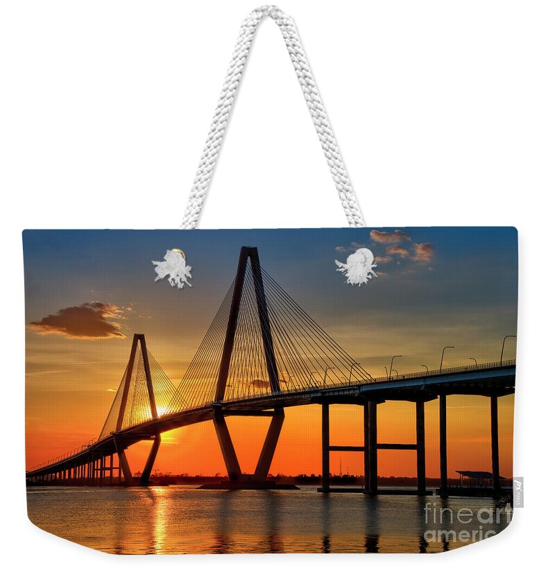 Ravenel Bridge Weekender Tote Bag featuring the photograph Sunset at Charleston by Shelia Hunt