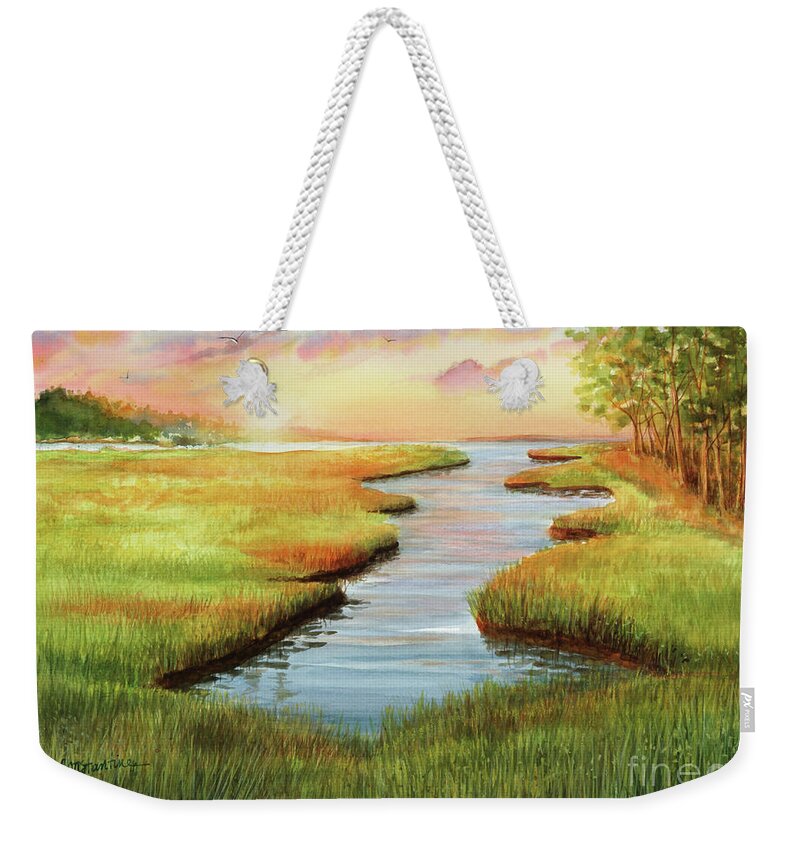 Sunset At Mill Creek Watercolor Weekender Tote Bag featuring the painting Sunset at Mill Creek Watercolor by Michelle Constantine