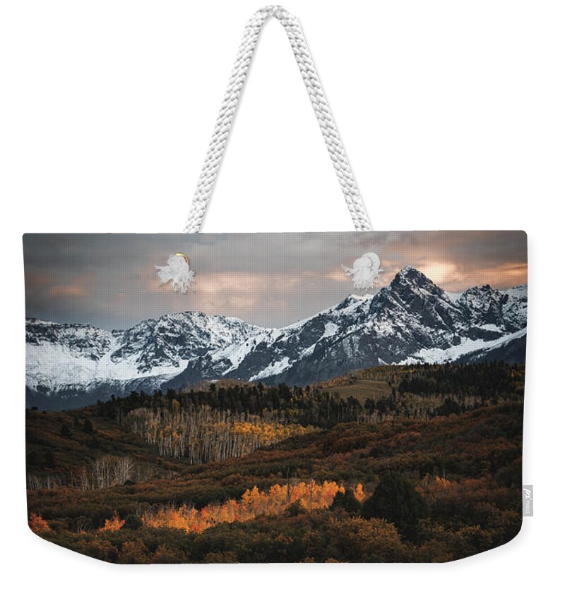Mount Sneffels Weekender Tote Bag featuring the photograph Sunset at Mount Sneffels by Kevin Schwalbe