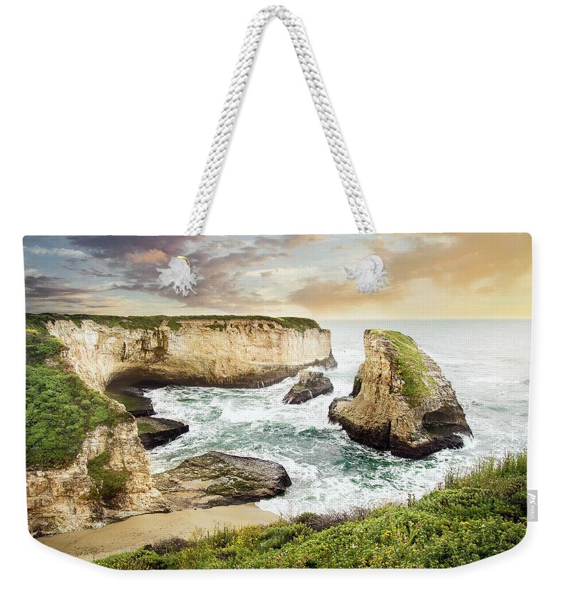 Shark Fin Cove Weekender Tote Bag featuring the photograph Sunset at Shark Fin by Gary Geddes