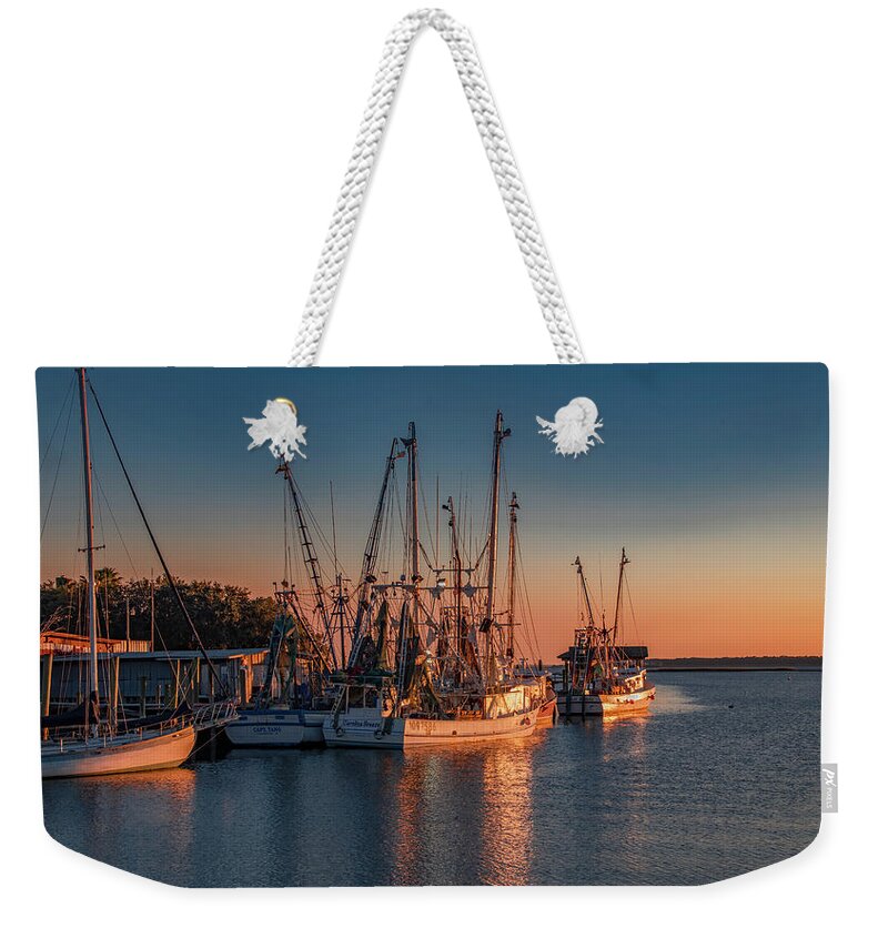 Sunset Weekender Tote Bag featuring the photograph Sunset at Shem Creek, Charleston by Marcy Wielfaert