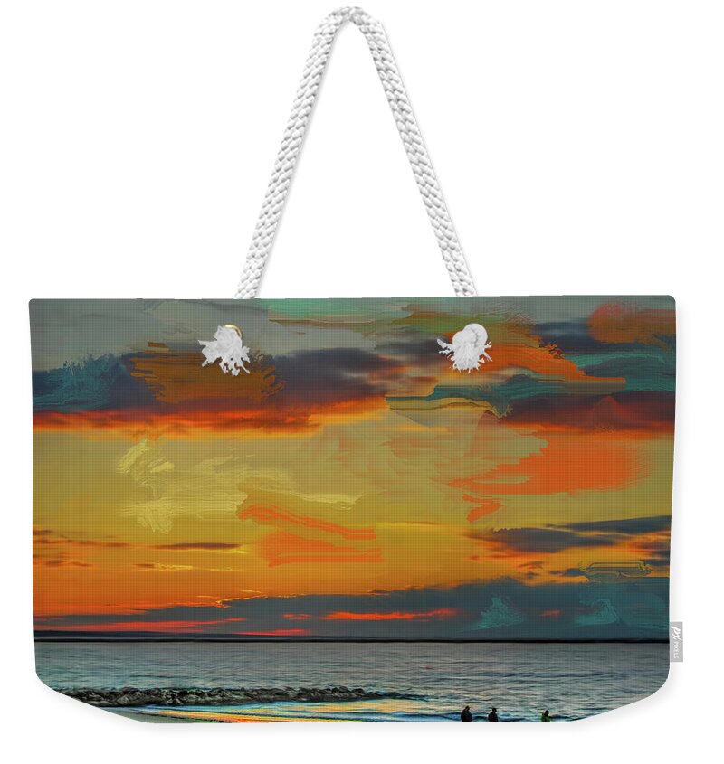 Sunset Weekender Tote Bag featuring the digital art Rhode Island Beach at Sunset by Cordia Murphy