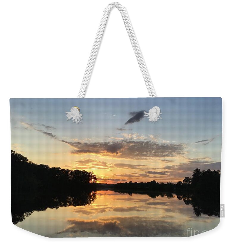 Johnson Mills Weekender Tote Bag featuring the photograph Sunset at the Pond 1 by Catherine Wilson