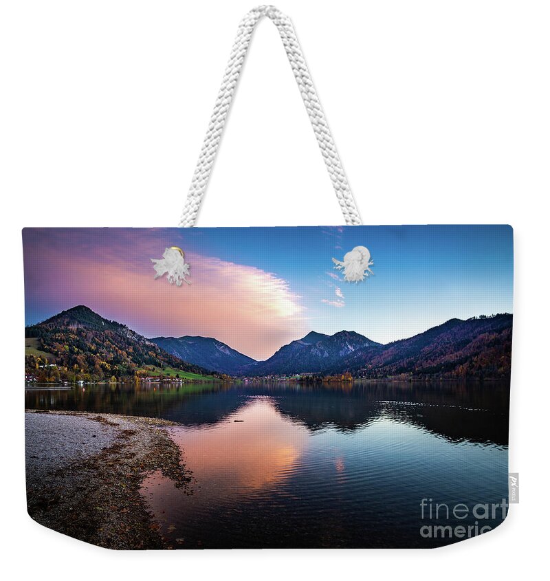 Schliersee Weekender Tote Bag featuring the photograph Sunset at the Schliersee III by Hannes Cmarits