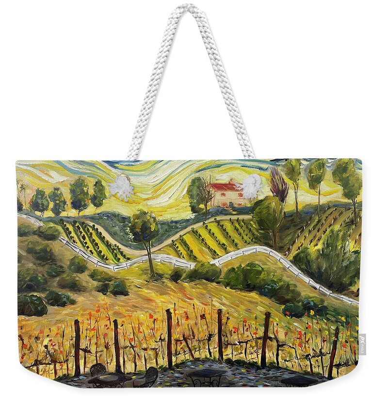 Sunset Weekender Tote Bag featuring the painting Sunset at the Villa by Roxy Rich