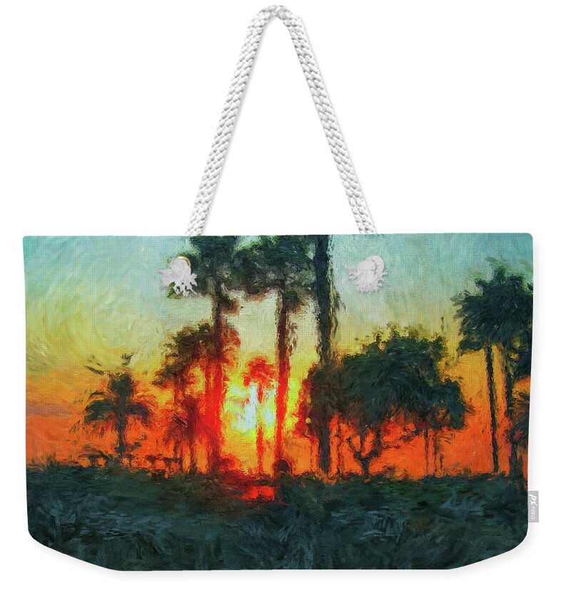 Coastal Art Weekender Tote Bag featuring the digital art Sunset at Venice Beach by Shawn Conn