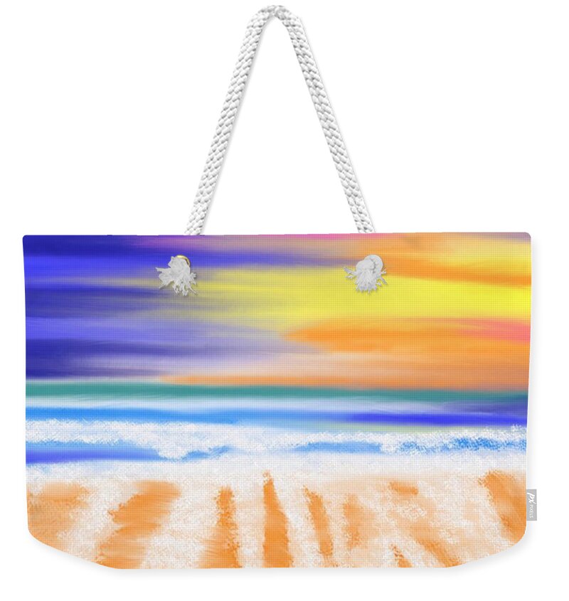 Beach Weekender Tote Bag featuring the digital art Sunset beach by Elaine Rose Hayward