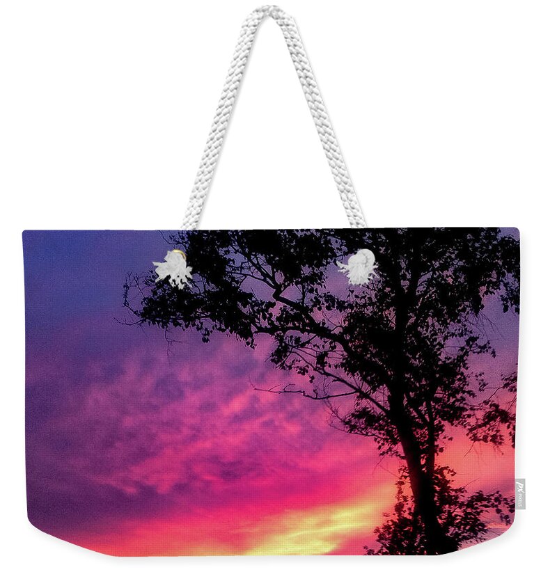 Landscape  Sunset   Weekender Tote Bag featuring the photograph Sunset behind a tree by Kelsea Peet