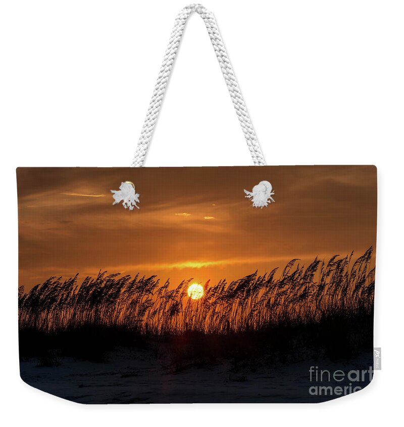 Sunset Weekender Tote Bag featuring the photograph Sunset Behind the Sand Dunes by Beachtown Views