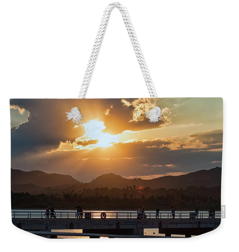 Sunset Weekender Tote Bag featuring the photograph Sunset Dock by Portia Olaughlin
