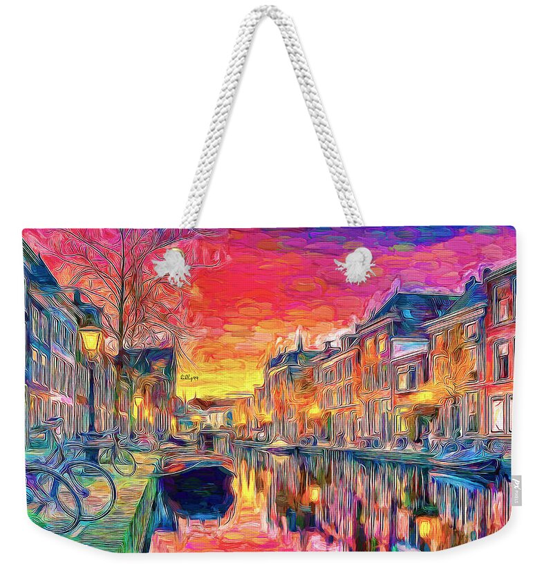 Paint Weekender Tote Bag featuring the painting Sunset in amsterdam 2 by Nenad Vasic