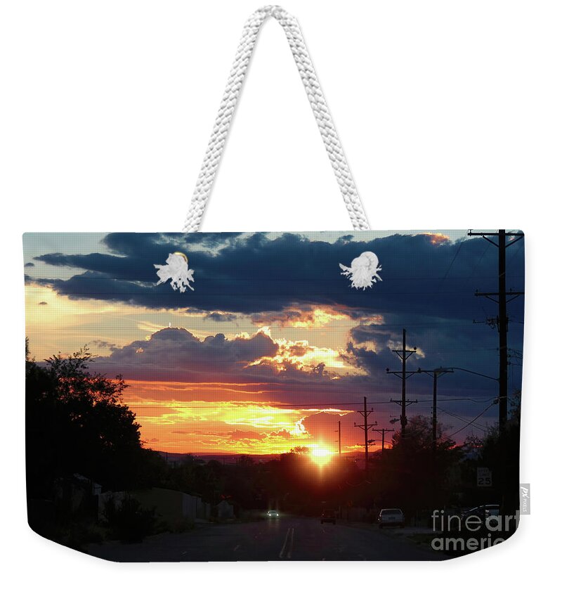 Sunset Weekender Tote Bag featuring the photograph Sunset in oil Santa Fe New Mexico by Diana Mary Sharpton