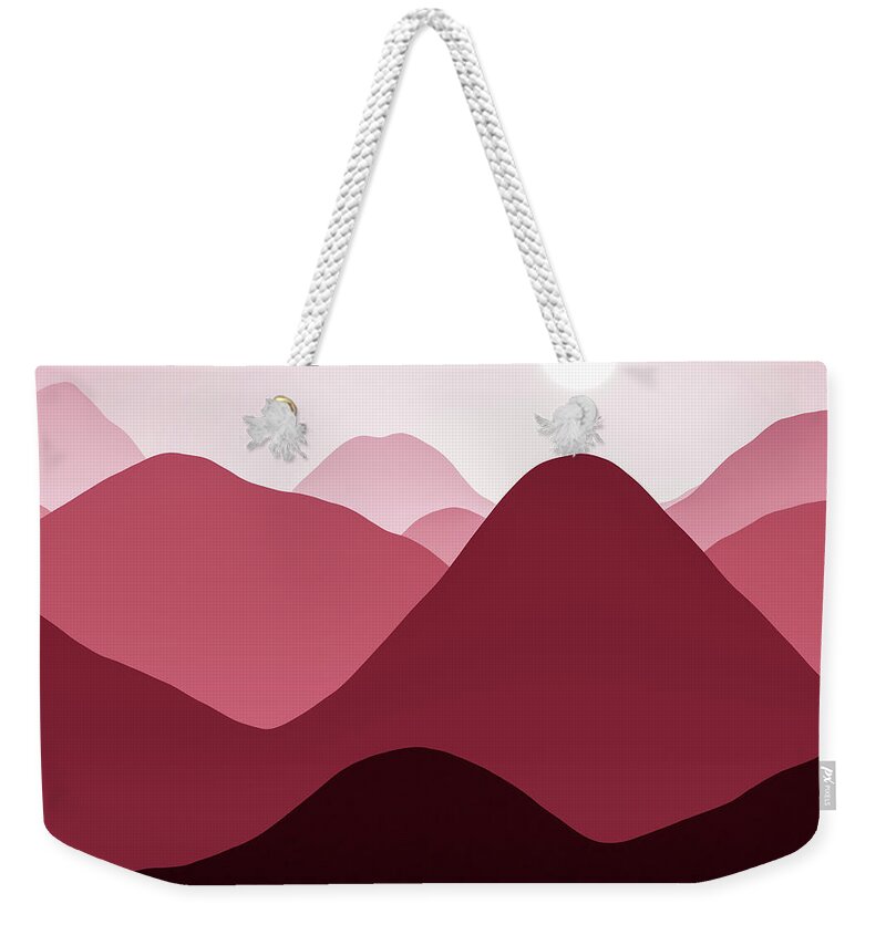 Sunset Weekender Tote Bag featuring the digital art Sunset in the Mountains Red Abstract Minimalism by Matthias Hauser