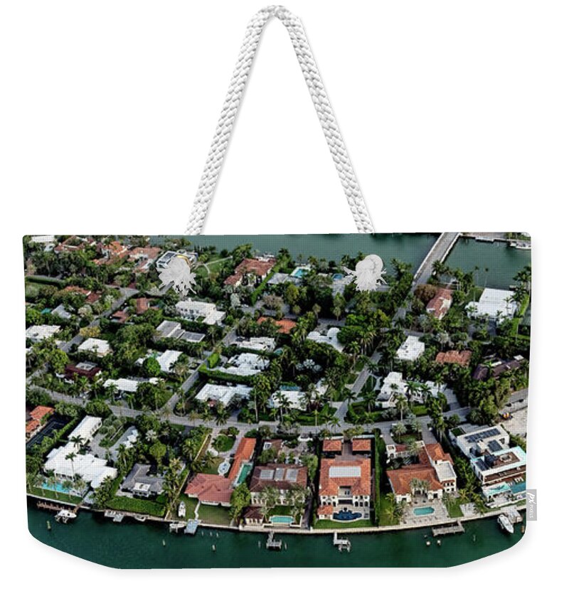 Sunset Islands Weekender Tote Bag featuring the photograph Sunset Islands Miami Beach Aerial View by David Oppenheimer