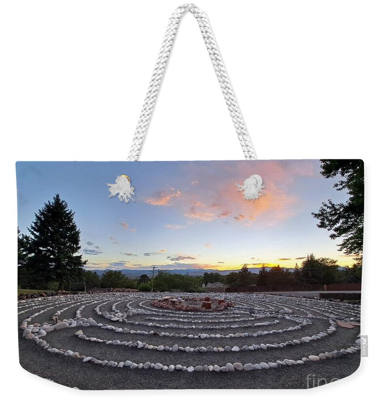 Labyrinth Weekender Tote Bag featuring the digital art Sunset Labyrinth Colorado by Marlene Besso
