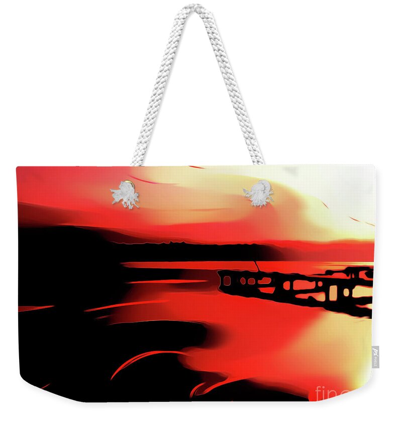 Abstract Weekender Tote Bag featuring the digital art Sunset of Fire by Eddie Eastwood