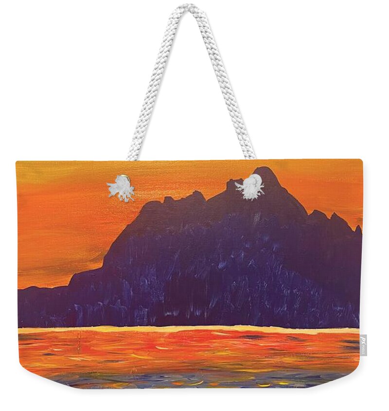 Sunset Weekender Tote Bag featuring the painting Sunset on Abiquiu Lake by Christina Wedberg