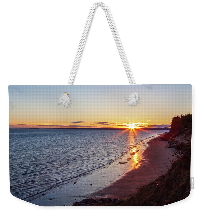 Sunset Weekender Tote Bag featuring the photograph Sunset on Baie-Comeau, Quebec, Canada by Tatiana Travelways