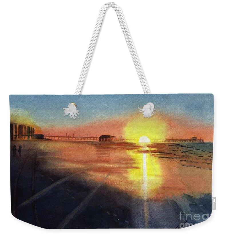 Pier Weekender Tote Bag featuring the painting Sunset on Pier by Vicki B Littell