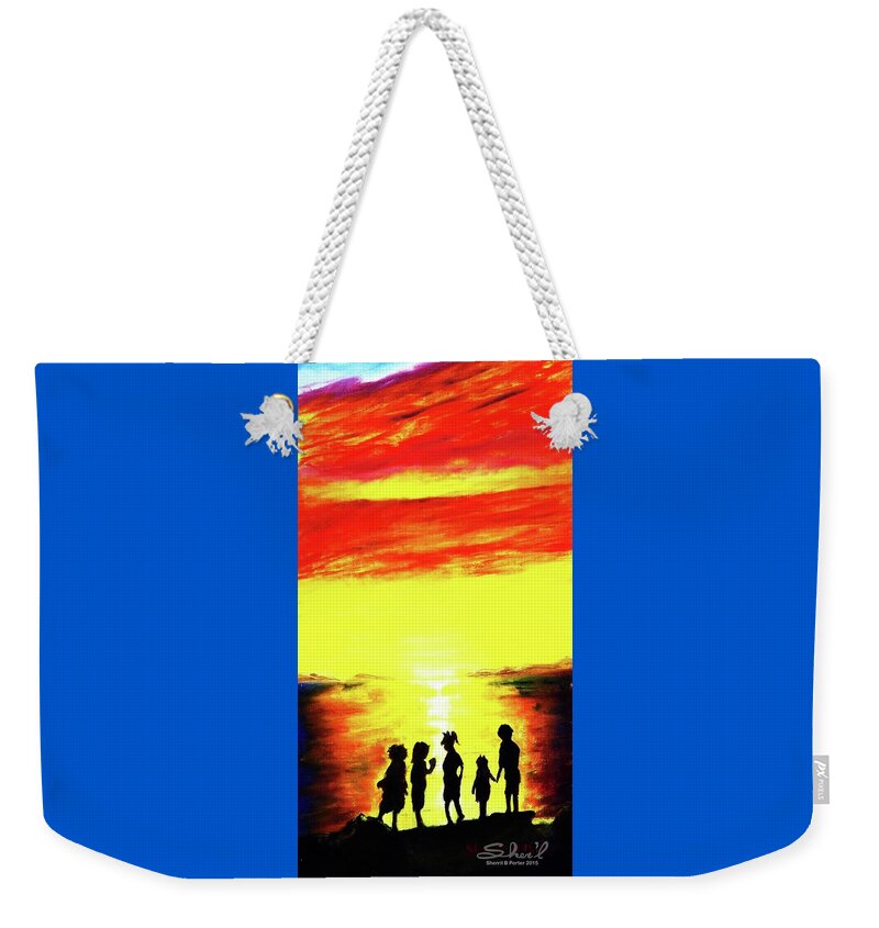 Great Salt Lake Weekender Tote Bag featuring the painting Sunset on the Great Salt Lake by Sherril Porter