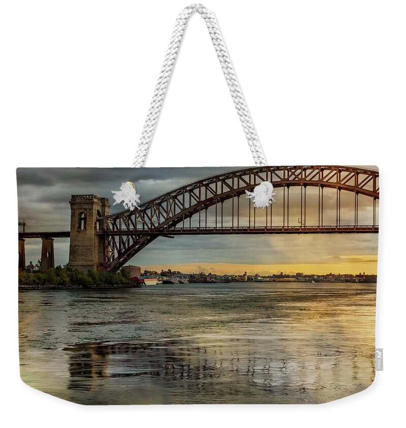 Astoria Park Weekender Tote Bag featuring the photograph Sunset on the Hell Gate by Cate Franklyn