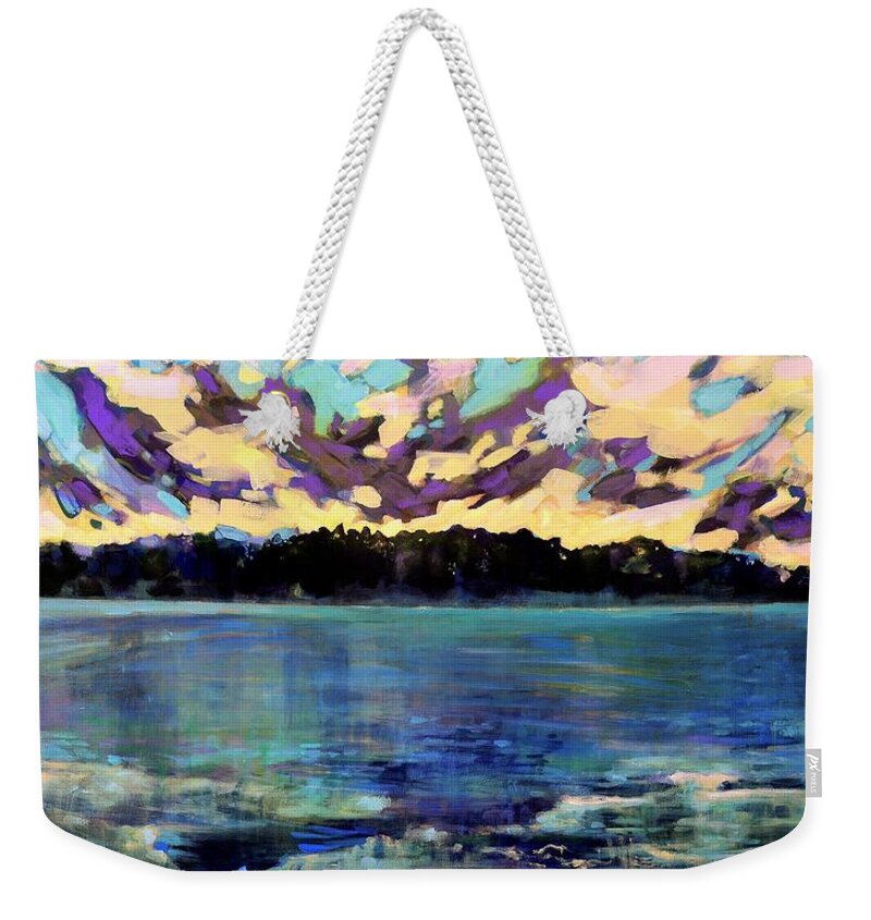 Lanscape Painting Weekender Tote Bag featuring the painting Landscape lake painting by Marysue Ryan