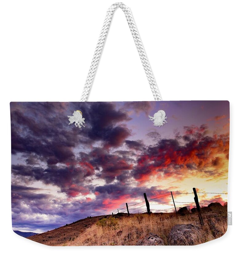 Sunset Weekender Tote Bag featuring the photograph Sunset on the Ranch by Ryan Workman Photography