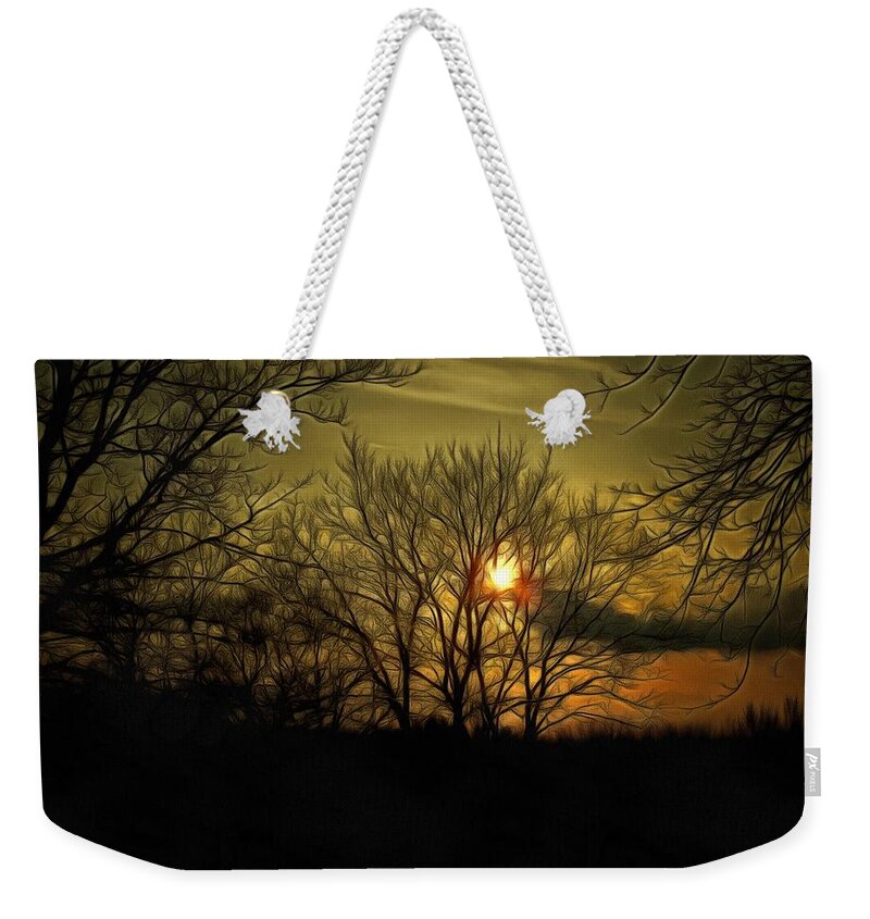 Sunset Weekender Tote Bag featuring the mixed media Sunset on the Trail by Christopher Reed