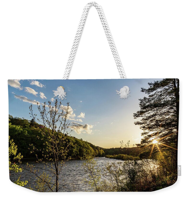 Sunset Weekender Tote Bag featuring the photograph Sunset on the Upper Delaware Scenic and Recreational River by Amelia Pearn