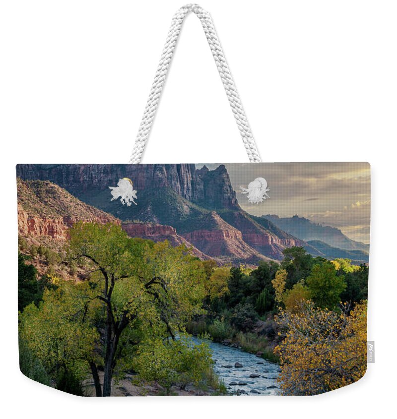 Hdr Weekender Tote Bag featuring the photograph Sunset on The Watchman by Sandra Bronstein