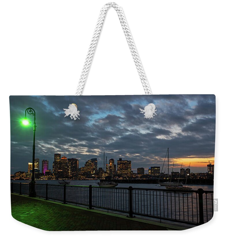 Boston Weekender Tote Bag featuring the photograph Sunset over Boston from Piers Park East Boston by Toby McGuire