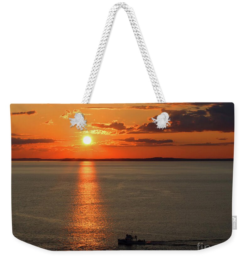 Sunset Weekender Tote Bag featuring the photograph Sunset Over North Head Grand Manan by Barbara McMahon