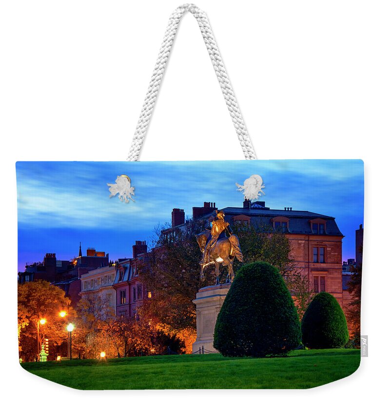 George Washington Statue Weekender Tote Bag featuring the photograph Sunset Over the Boston Public Garden And Back Bay - Boston by Joann Vitali