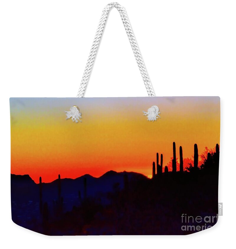 Landscape Weekender Tote Bag featuring the photograph Sunset over Tucson Arizona by Diana Mary Sharpton