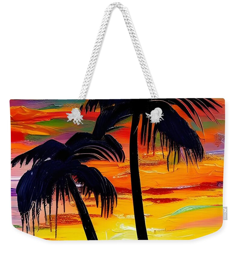 Sunset Weekender Tote Bag featuring the digital art Sunset Palms by Katrina Gunn