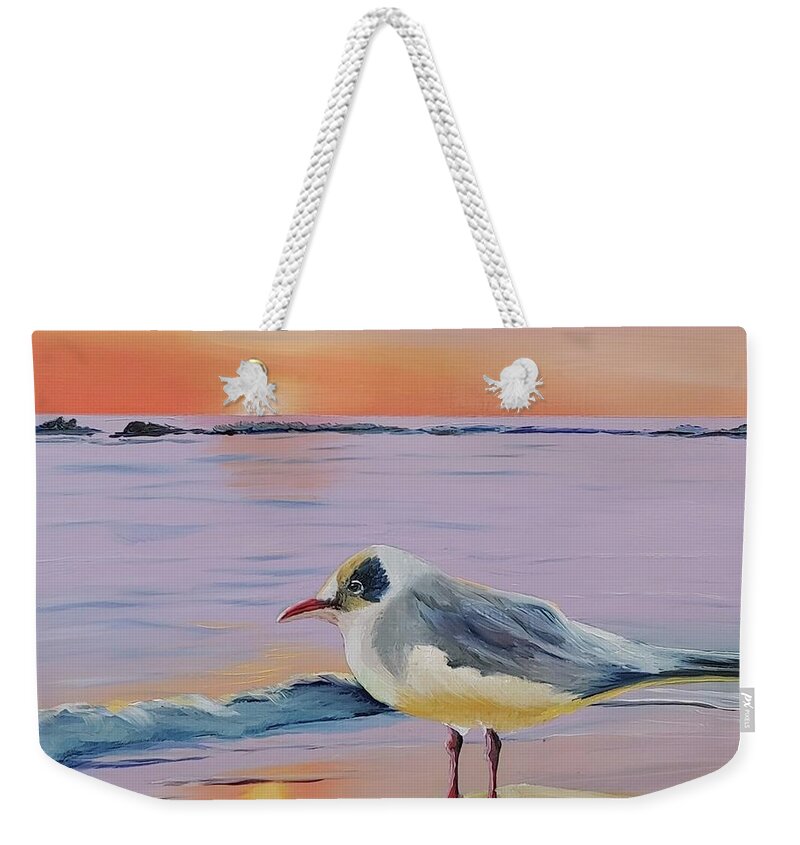 Water Bird Weekender Tote Bag featuring the painting Sunset perch by Connie Rish