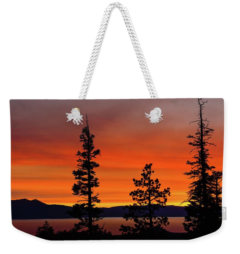 Sunset Weekender Tote Bag featuring the photograph Sunset Rainbow of Orange - Lake Tahoe - Nevada by Bruce Friedman
