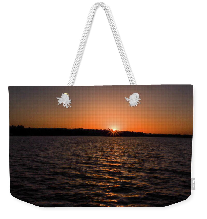 Lake Weekender Tote Bag featuring the photograph Sunset Rays Closing by Ed Williams
