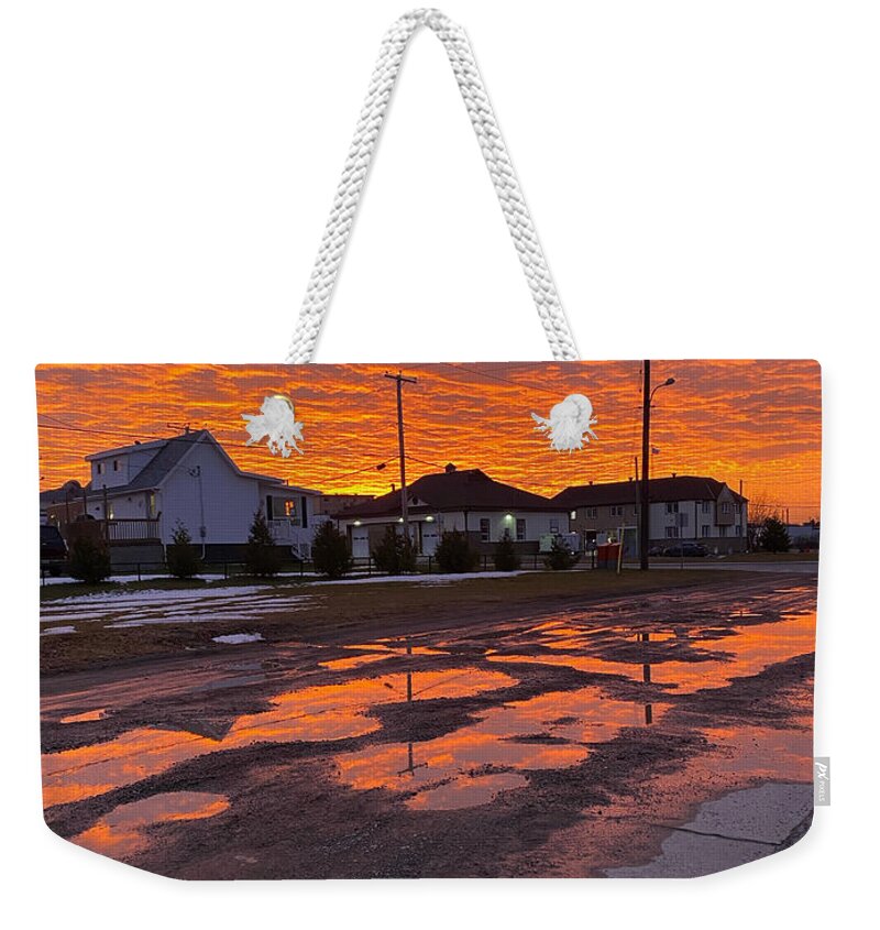 Sunset Weekender Tote Bag featuring the photograph Sunset reflects by Judy Dimentberg