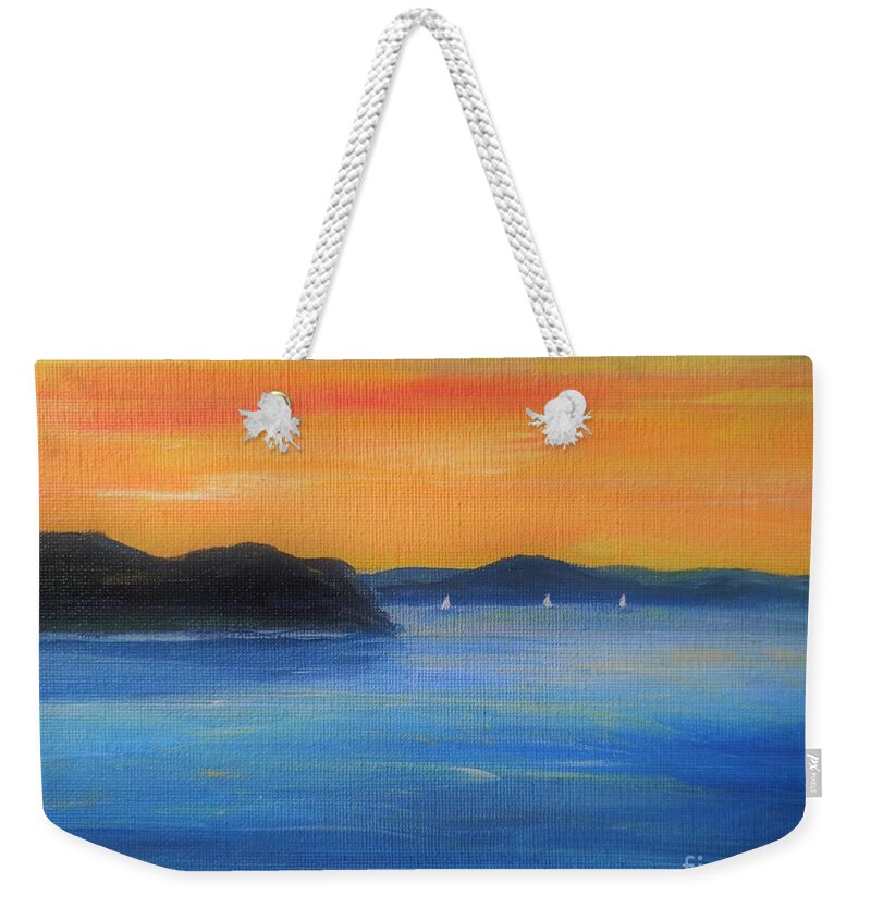 Sunset Painting Weekender Tote Bag featuring the painting Sunset Sail by Irene Czys