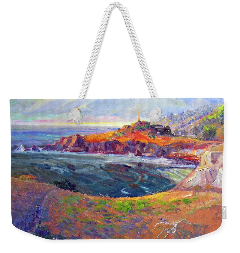 Timber Cove Weekender Tote Bag featuring the painting Sunset, Timber Cove by John McCormick