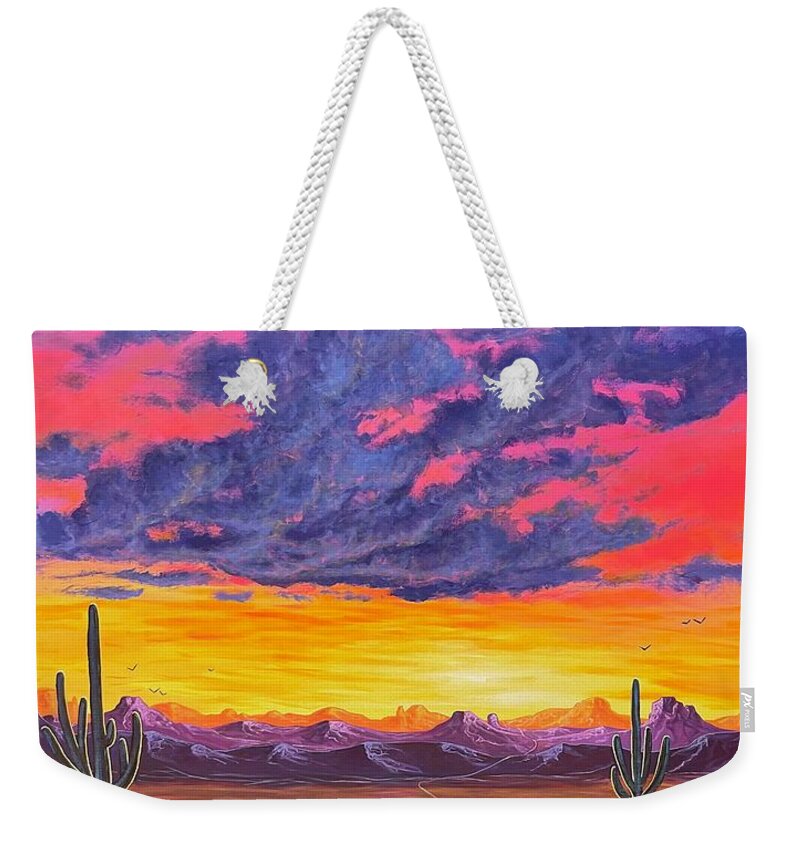 Arizona Sunset Weekender Tote Bag featuring the painting Sunset Trail by Lance Headlee