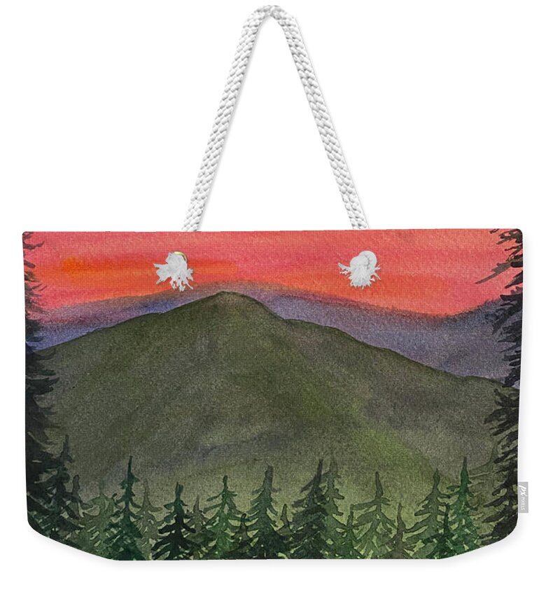 Sunset Weekender Tote Bag featuring the painting Sunset Trees by Lisa Neuman