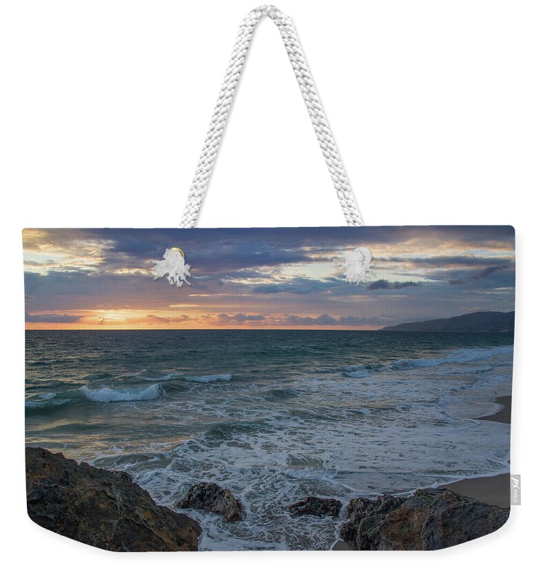 Beach Weekender Tote Bag featuring the photograph Sunset View in Westward Beach in Malibu by Matthew DeGrushe