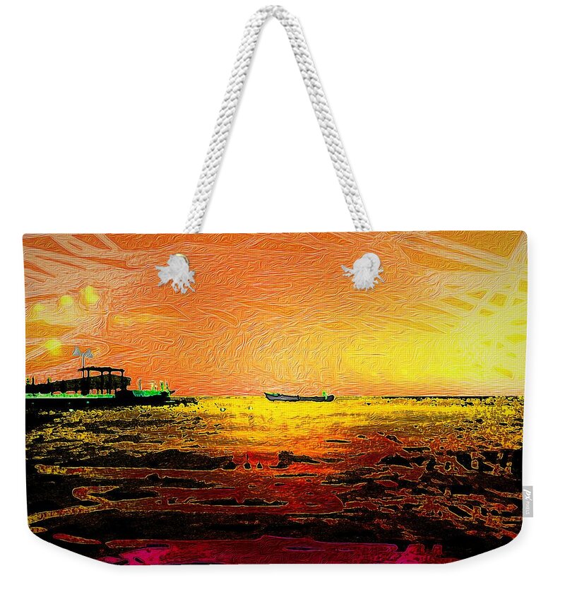 Sunset Waters Weekender Tote Bag featuring the digital art Sunset Waters 2 by Aldane Wynter