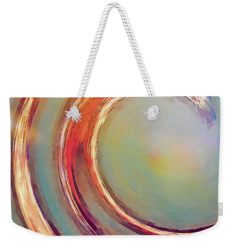 Wave Weekender Tote Bag featuring the digital art Sunset Wave Abstract by Gaby Ethington