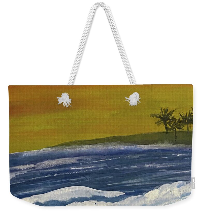 Sunset Weekender Tote Bag featuring the mixed media Sunset Waves by Lisa Neuman
